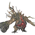 Gnarled Tree Root Creature With Spiky Branches And Bloody Red Core Details 3d model