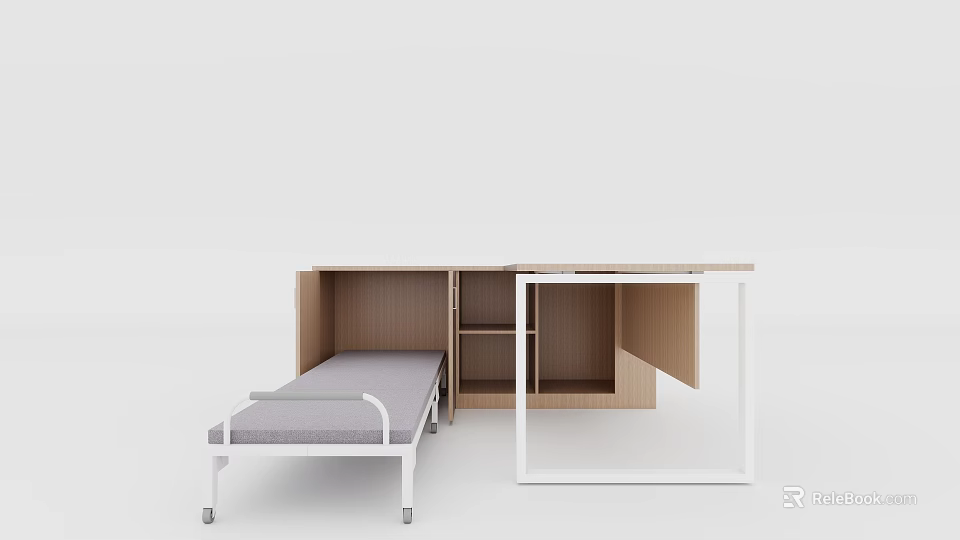 Modern Minimalist Office Desk Interior With Combination Furniture And Bed 3d model 