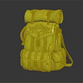 Outdoor Adventure Backpack With Brown Yellow Straps Green Roll And Blue Flask
