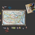 Board Game Entertainment Featuring Detailed Route Map Game Board With Colored Tokens And Game Box