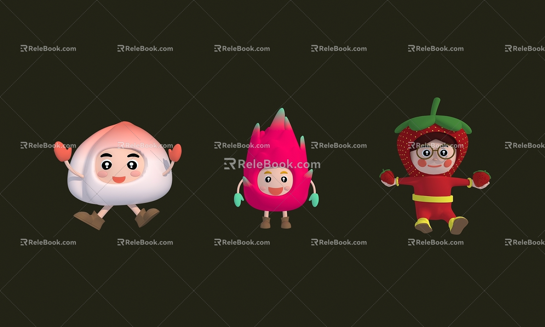 Cartoon fruit cartoon peach pitaya strawberry cartoon pillow cartoon doll cartoon fruit character cartoon strawberry girl cartoon fruit beauty Chen 3d model