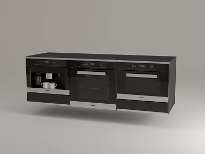 Modern Black Kitchen Appliances Integrated In Sleek Cabinet With Oven And Coffee Maker 3d model