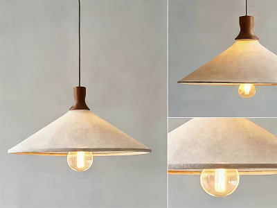 Stylish Modern Pendant Light Featuring Wooden Top And Fabric Shade With Illuminated Bulb 3d model