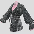 Stylish Black Coat With Pink Turtleneck Inner Double Breasted Bow Belt And Flared Cuffs