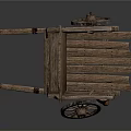 Old Style Wooden Cart with Large Spoked Wheel and Side Wooden Stump