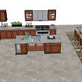 Modern Kitchen Interior With Wooden Cabinets Dining Table And Chairs