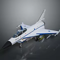 Fighter Jet Model With Blue Stripes And Missiles On Gray Background 3d model