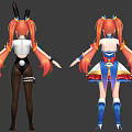 Game Anime Character With Twin Tails In Two Costumes Blue Dress Black Bunny Outfit