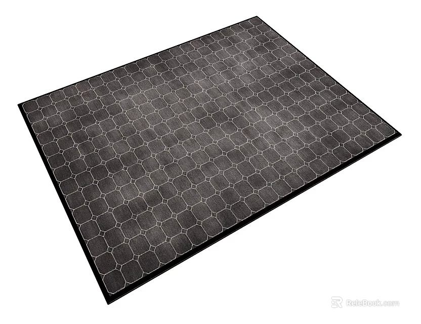 Modern Square Rug Featuring Hexagonal Grid Pattern In Dark Gray Shade 3d model