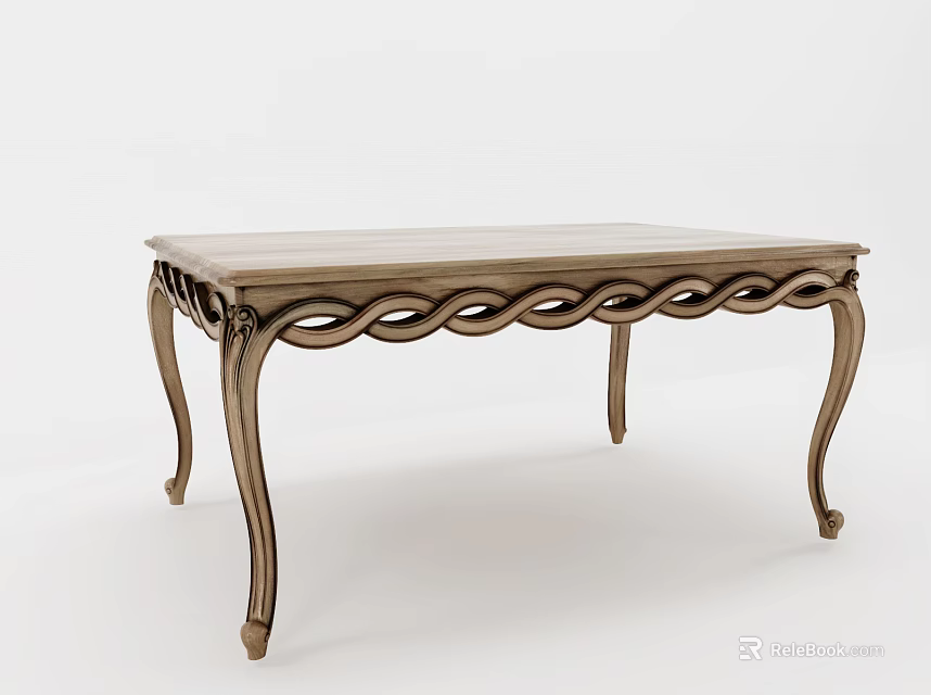 Elegant Wooden Dining Table With Twisted Curved Legs And Rectangular Tabletop Design 3d model