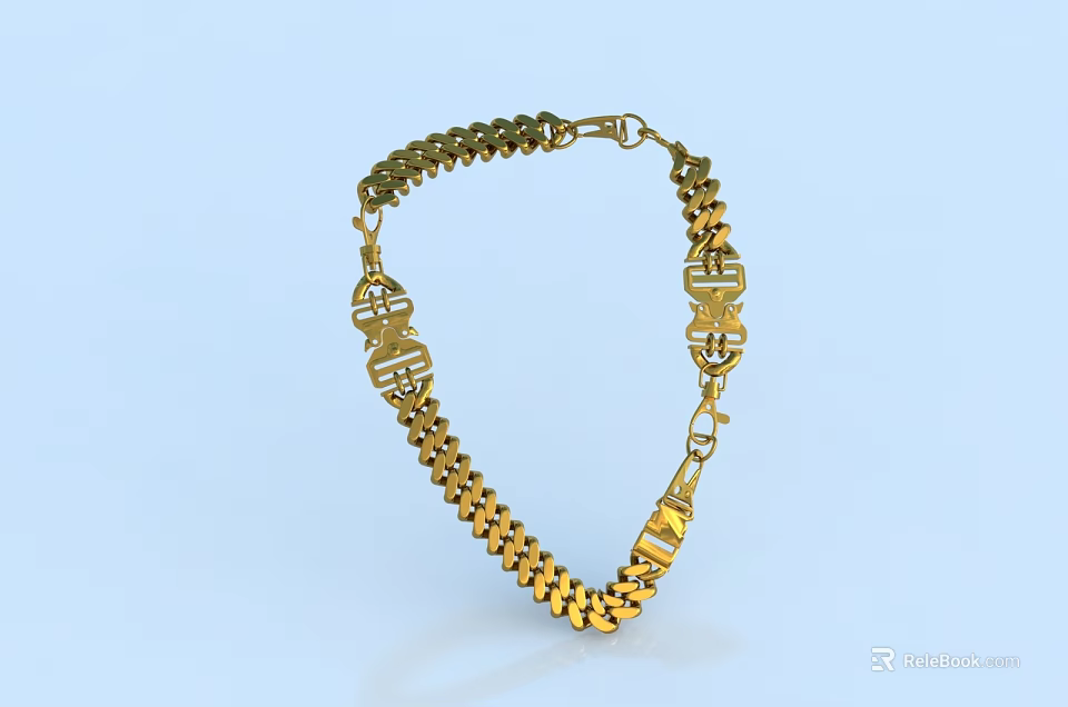 Stylish Gold Chain Necklace With Geometric Link Design And Shiny Metal Finish 3d model 