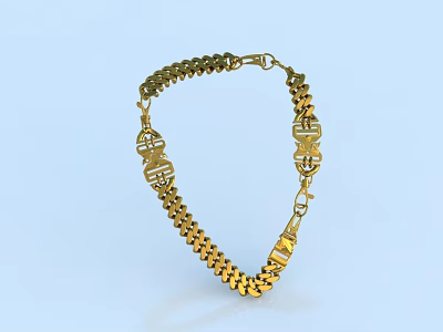 Stylish Gold Chain Necklace With Geometric Link Design And Shiny Metal Finish 3d model