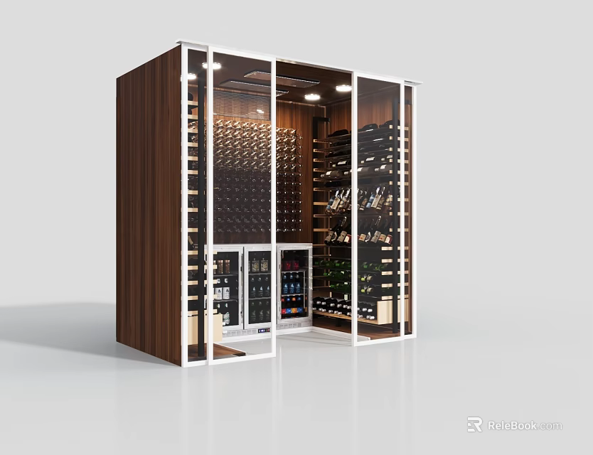Modern Wine Cabinet With Wooden Body Glass Doors And Interior Wine Racks 3d model 