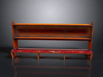 Wooden Bench With Red Cushioned Seat In Vintage Style And Classic Design 3d model