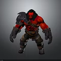Fantasy Red Skinned Muscular Creature Character With Black Hair Metal Shoulder Armor And Leather Belt