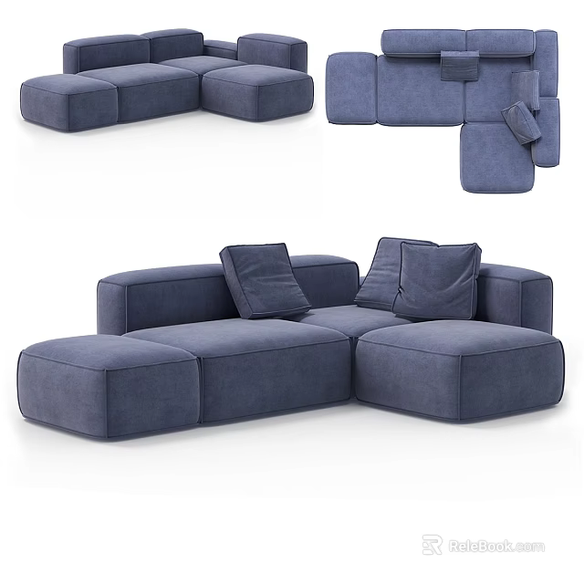 Navy Blue Sectional Sofa Modern Modular Design with Spacious Seating and Comfortable Cushions 3d model 
