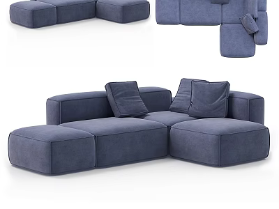 Navy Blue Sectional Sofa Modern Modular Design with Spacious Seating and Comfortable Cushions 3d model