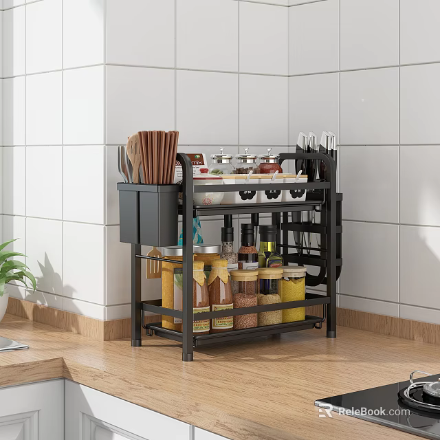Black Multi Tier Bathroom Cabinet Rack with Storage Shelves for Toiletries and Accessories 3d model 