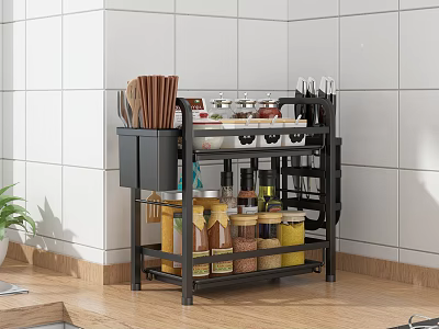 Black Multi Tier Bathroom Cabinet Rack with Storage Shelves for Toiletries and Accessories 3d model