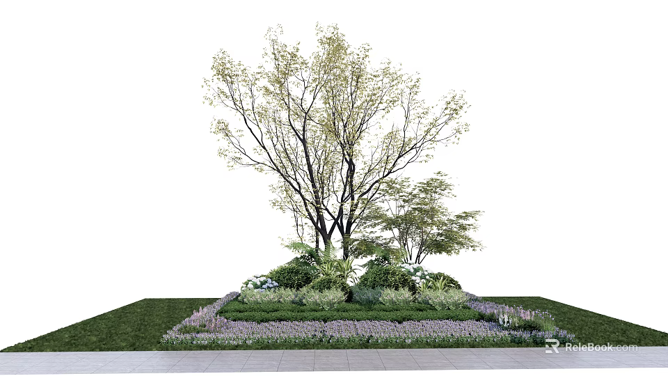 Outdoor Flower Bed Planters Featuring Lush Greenery And Colorful Flower Blooms In Garden 3d model 