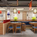 Traditional Hot Pot Restaurant Interior With Red Lanterns Cherry Blossom Decorations And Bar Counter