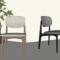 Modern Dining Chairs With Light Linen And Dark Checkered Upholstery And Wooden Frames