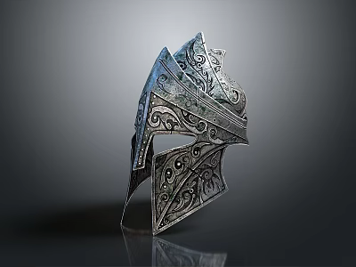 Medieval Weapon Helmet With Intricate Metallic Carvings And Decorative Ornate Patterns 3d model