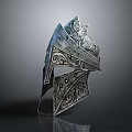 Medieval Weapon Helmet With Intricate Metallic Carvings And Decorative Ornate Patterns