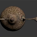 Intricate Patterned Metallic Household Item With Spout And Handle Design