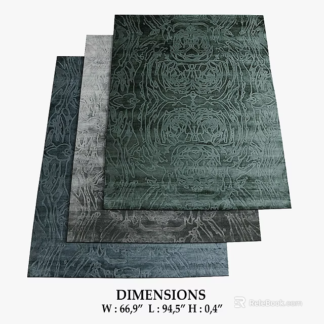Square Rugs With Intricate Patterns In Dark Green Gray And Dark Gray Tones 3d model 