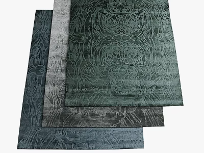 Square Rugs With Intricate Patterns In Dark Green Gray And Dark Gray Tones 3d model