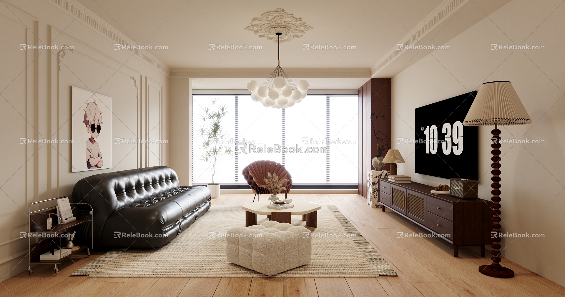 French Cream Living Room 3d model