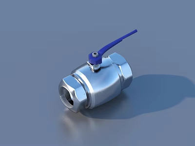Stainless Steel Pipe Ball Valve With Blue Handle And Shiny Metal Surface 3d model