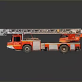 Red Fire Truck With Extended Ladder And Emergency Equipment On