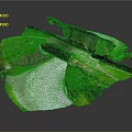 Natural Landscape Terrain With Lush Green Grass Curved Pathway And Stone Structure