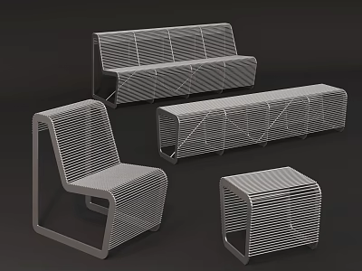 Modern Outdoor Chair Collection Featuring Sleek Wireframe Structure and Multiple Sizes 3d model