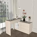 Modern Vanity Table With Decorative Mirror Makeup Items Flower Vase Drawers And Picture Frame