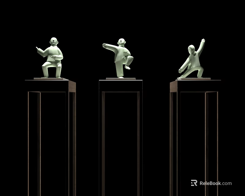 White Human Figure Decorative Sculpture Set on Black Pedestals for Home 3d model 