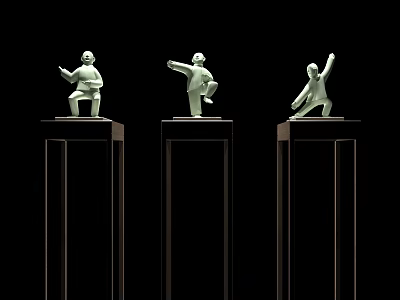 White Human Figure Decorative Sculpture Set on Black Pedestals for Home 3d model