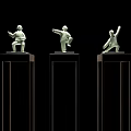White Human Figure Decorative Sculpture Set on Black Pedestals for Home