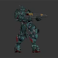 Green Bio Mechanical Mech Warrior Holding Large Gun With Detailed Armor And Sci Fi Design