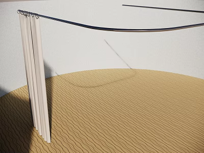 White Wall Interior With Beige Curtains Black Curtain Rod Brown Wavy Carpet And Sunlight Shadow 3d model