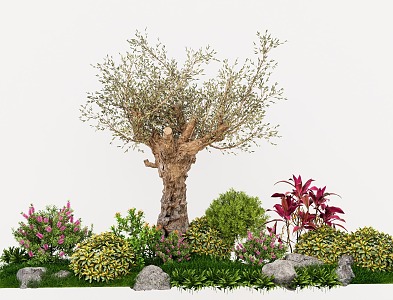 Modern Landscape Model Tree Shrub Grass Flowers Flower Mirror Plant Combination 3d model