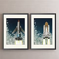 Framed Landscape Art Featuring Rocket And Space Shuttle Launching Through Clouds 3d model
