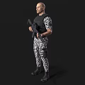 Man Wearing Camouflage Uniform Holding Rifle With Tactical Vest And Black Boots