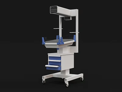 White Medical Cart With Blue Drawers Display Screen And Mobile Wheels For Medical Use 3d model