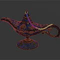 Traditional Ornate Blue Arabian Lamp With Golden Decorations And Colorful Gemstones