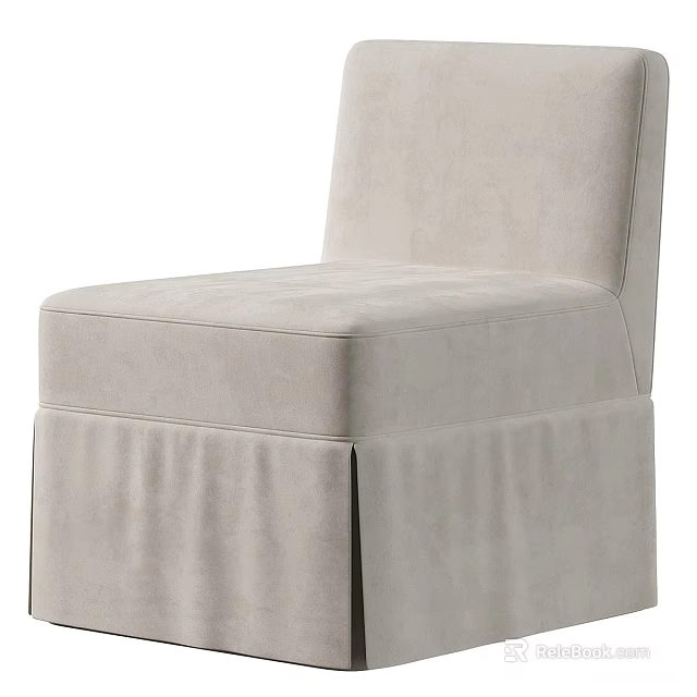 Beige Linen Upholstered Accent Chair With Padded Seat And Skirted Base 3d model 