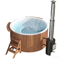 Round Wooden Sauna Barrel With Ladder And External Heating Unit For Relaxation
