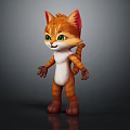 3D Cartoon Cat Character With Orange Fur White Belly Green Eyes Standing Pose